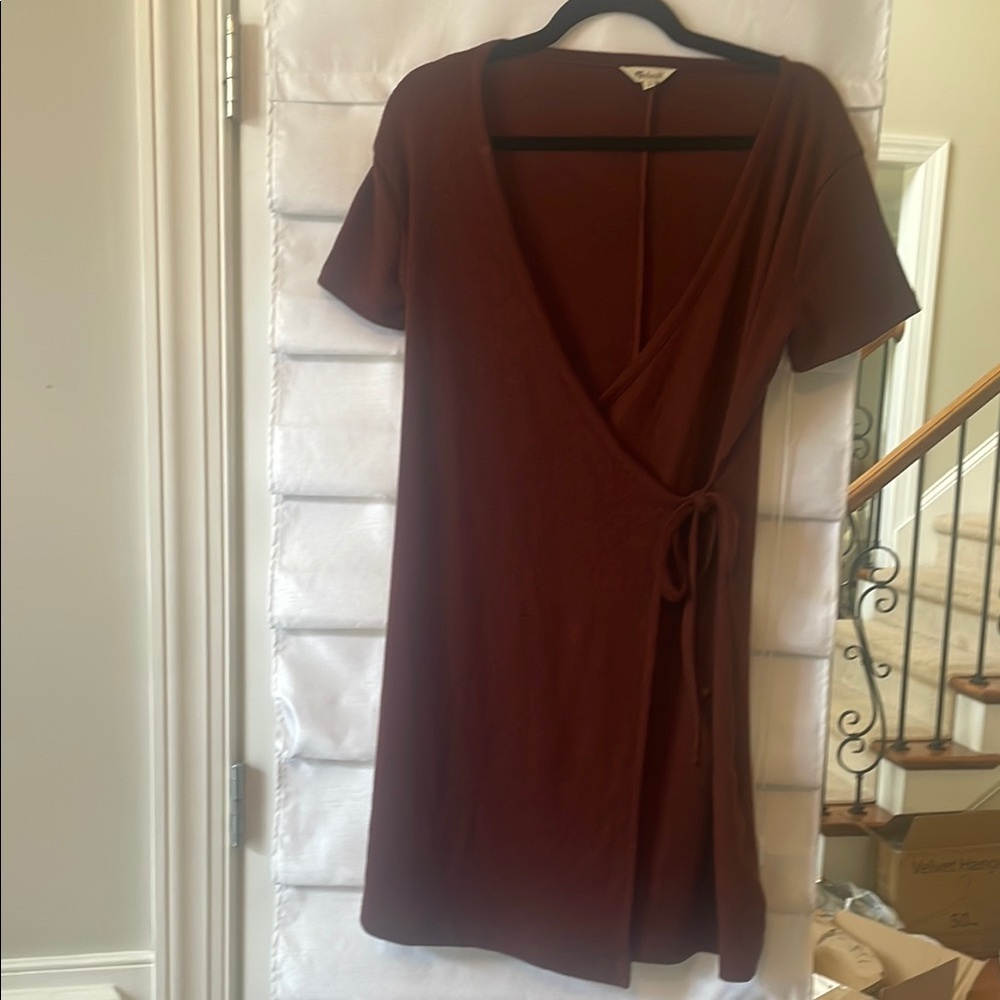 Madewell Red Wrap Mini Dress V-Neck Short Sleeve
